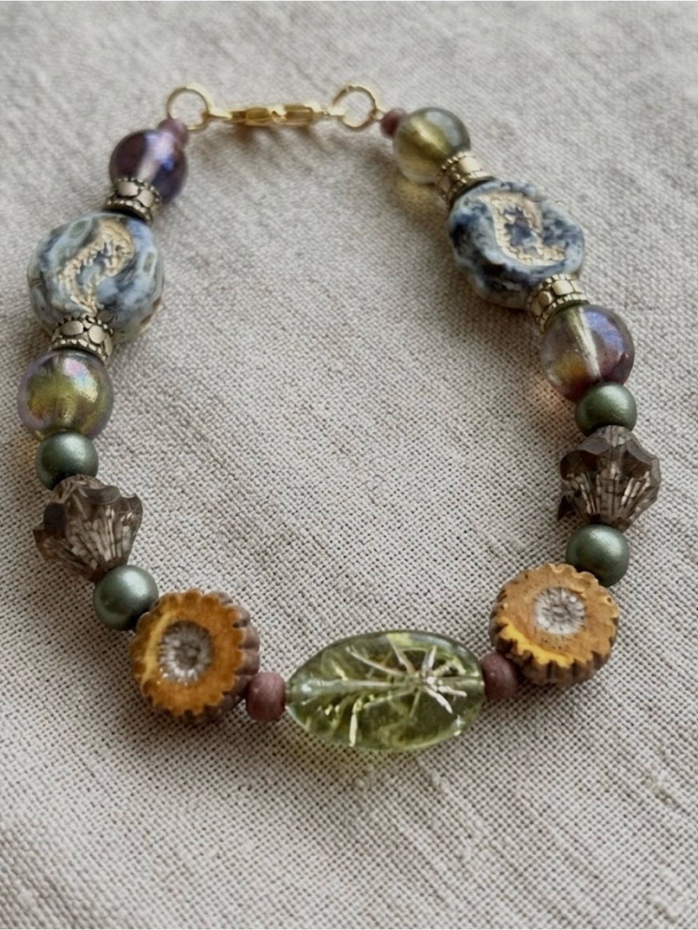 Artisan Green and Gold Beaded Bracelet - Women Jewelry